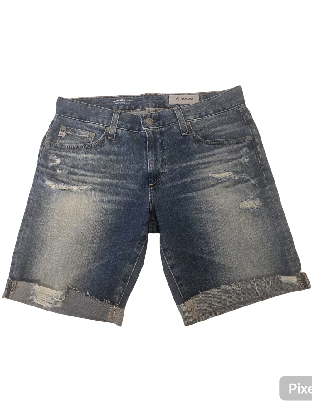 AG Adriano Goldschmied Men's Rolled Hem Distressed Denim Shorts - Blue